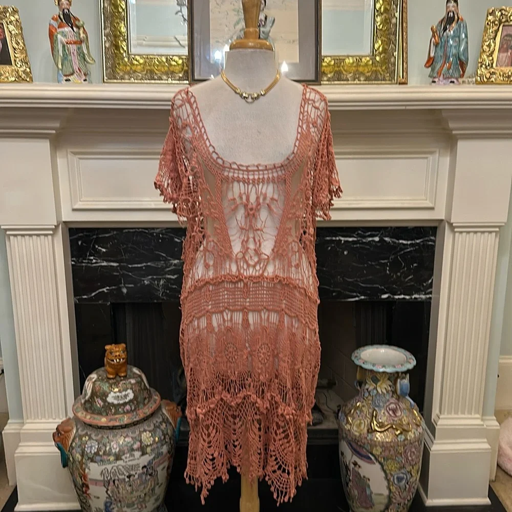 “Bobeau” coral crocheted lace top - Picture 1 of 6